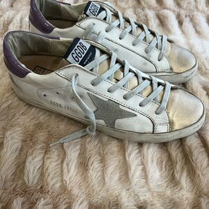 Golden Goose White and Purple Athletic Shoes